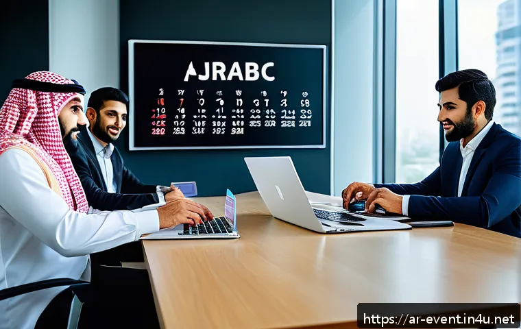 이벤트기획자 로드맵 작성법 - A professional event planning team in a modern office setting, featuring diverse Arab professionals ...