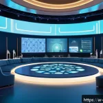 Home 19 이벤트기획 산업의 성장 가능성 - A futuristic digital event scene set in a large virtual conference hall designed with Middle Eastern...