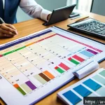 Home 18 이벤트기획 예산 관리 노하우 - A professional event planning office scene focused on financial management, featuring a diverse Arab...