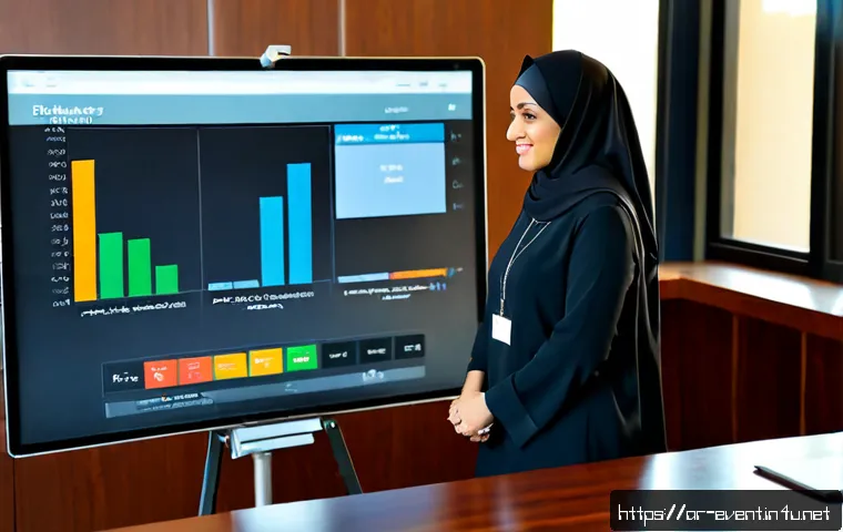 이벤트기획 실무에서 필요한 기술 - Photorealistic event planner in a modern Gulf Arab conference venue, professionally dressed Arab wom...