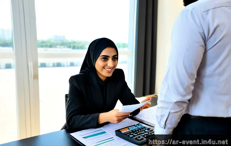 이벤트기획자 연봉 협상 전략 - Photorealistic professional Arab event planner in modest business attire confidently discussing a sa...